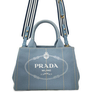 Prada Canapa Tote Denim canvas handbag top handles 2way Blue